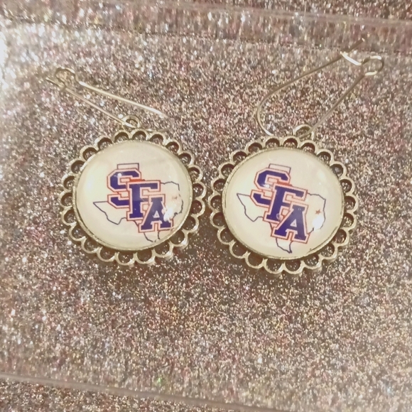 Cute Stephen F Austin game day earrings on silver pendant with glass dome. - Picture 1 of 2